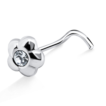 Stone Flower Shaped Silver Curved Nose Stud NSKB-21